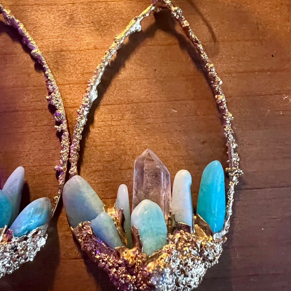 🔮 Amazonite, quartz crystal, herkimer diamond earrings - Picture 7 of 11